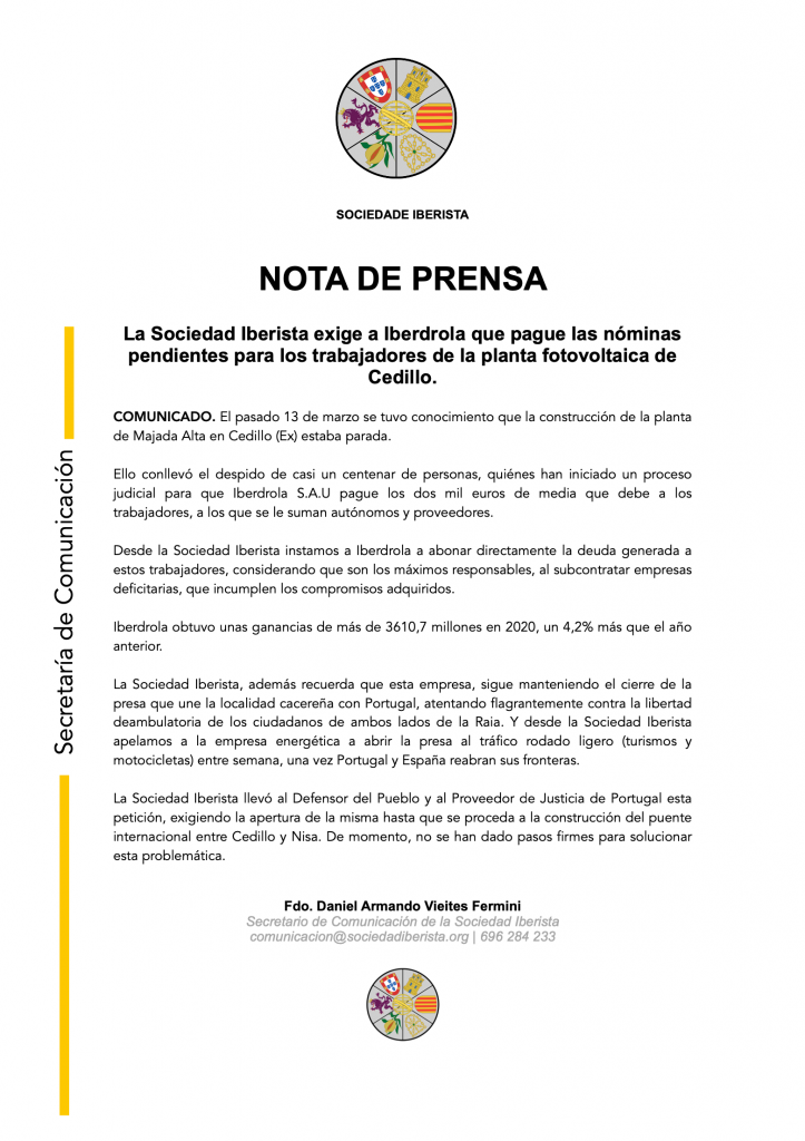 nota de prensa carta presidente de iberdrola